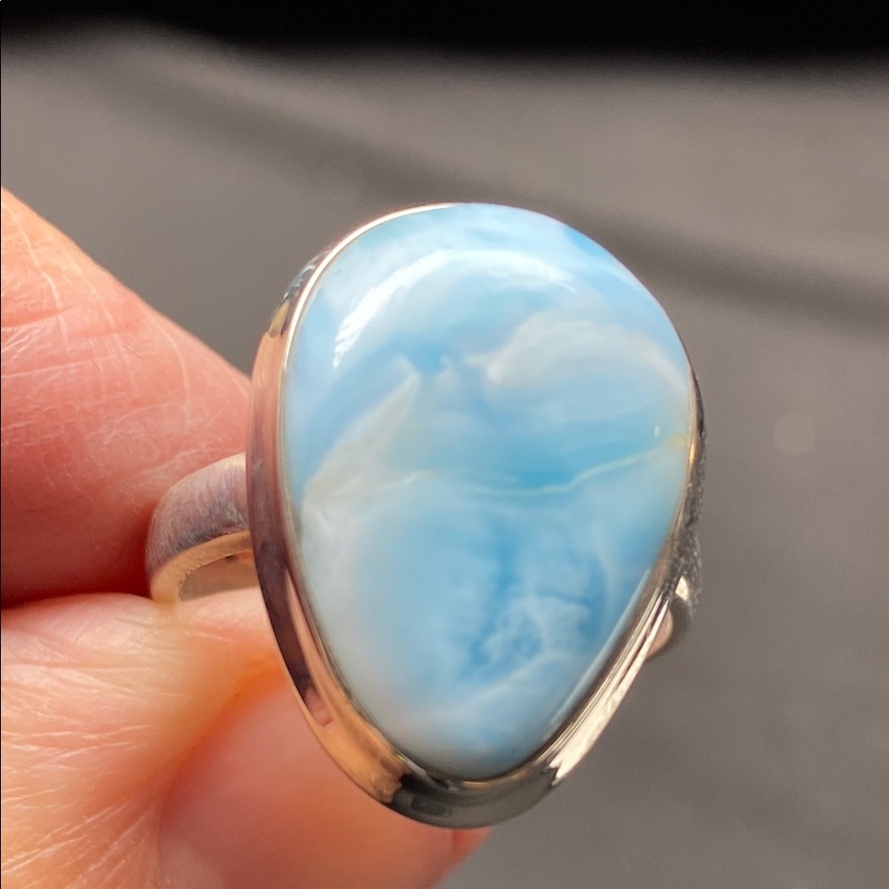 Larimar Ring In Solid Sterling Silver 925 Size 7.5 - image 5